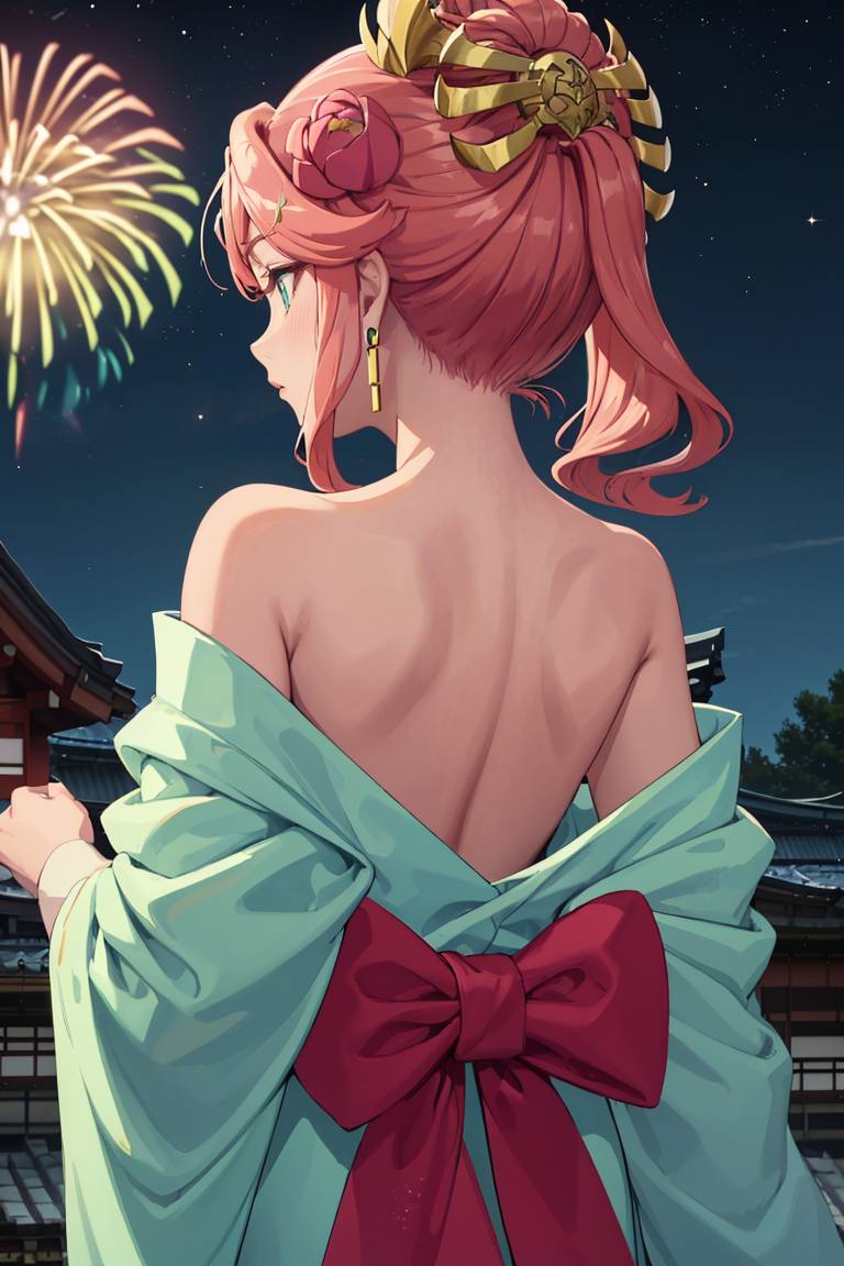 20390-930212167-masterpiece, best quality, absurdres, Gyokuyou, aqua eyes, earrings, hair ornament, hair flower, aurora, back, bare back, bare s.png